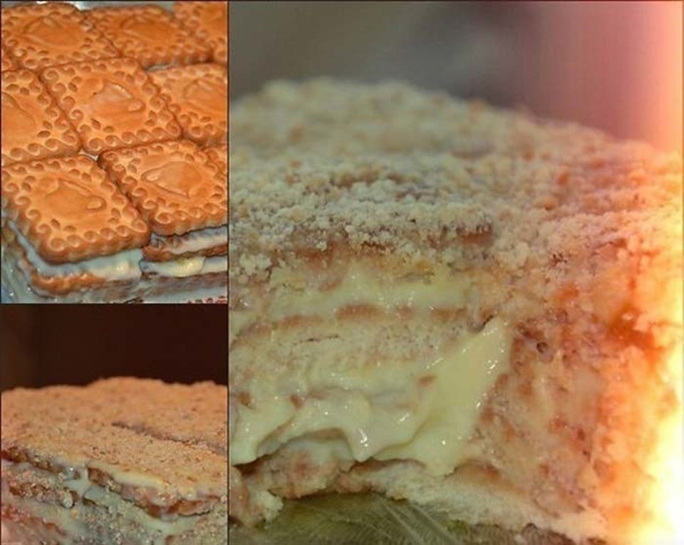 Торт без выпечки из печенья с заварным кремом - простой и вкусный рецепт с пошаговыми фото