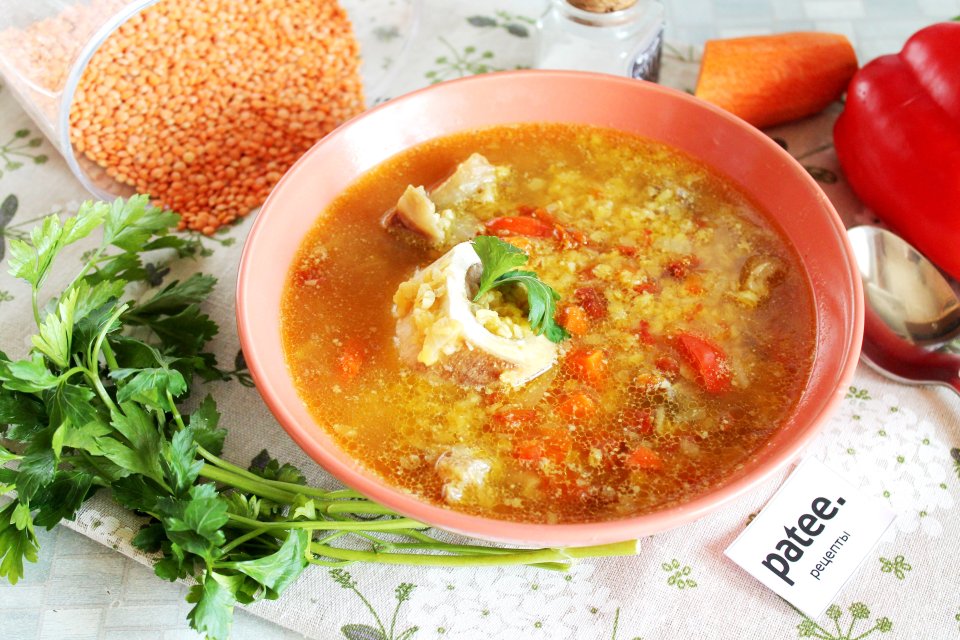 Суп из чечевицы с копченостями ребрышками рецепт с фото